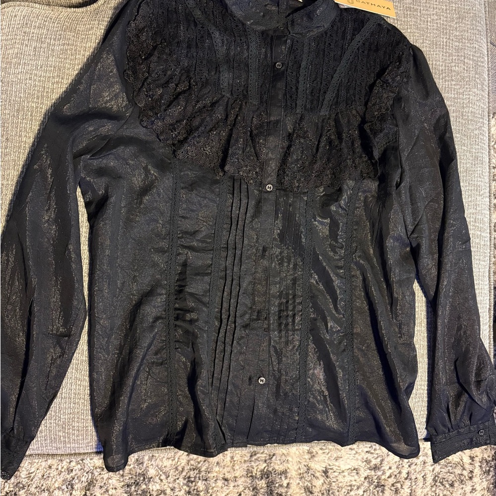Chic Black Lace Women's Blouse